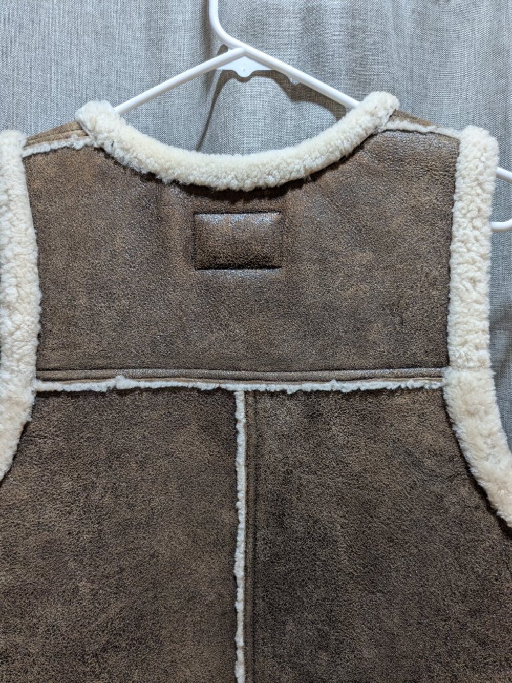 Vintage 1989 Ralph Lauren Shearling Lamb Fur Suede Vest L Brown Full Zip V Neck - Picture 7 of 13